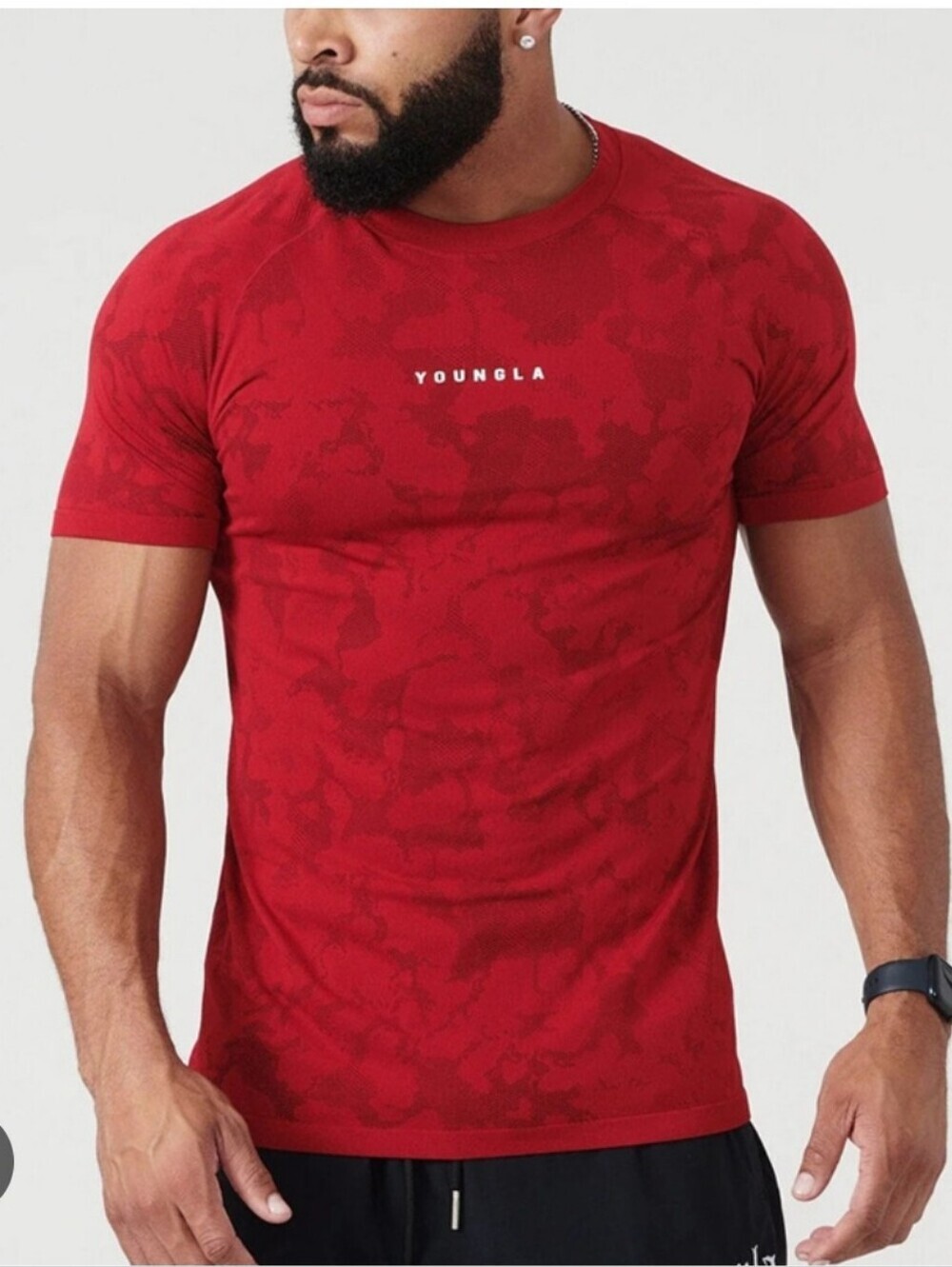 YoungLA Shirt Mens Medium Red Camo Performance Athletic Gym Training Compression